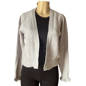 Adrienne Vitadini Gray Embellished Cardigan Sweater Sz M Elegant Open Front NWT